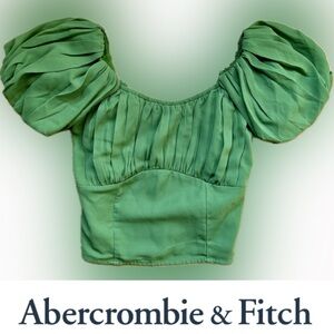 💚Ruched Puff Sleeve Scoopneck Top by Abercrombie & Fitch | Grass Green | Small
